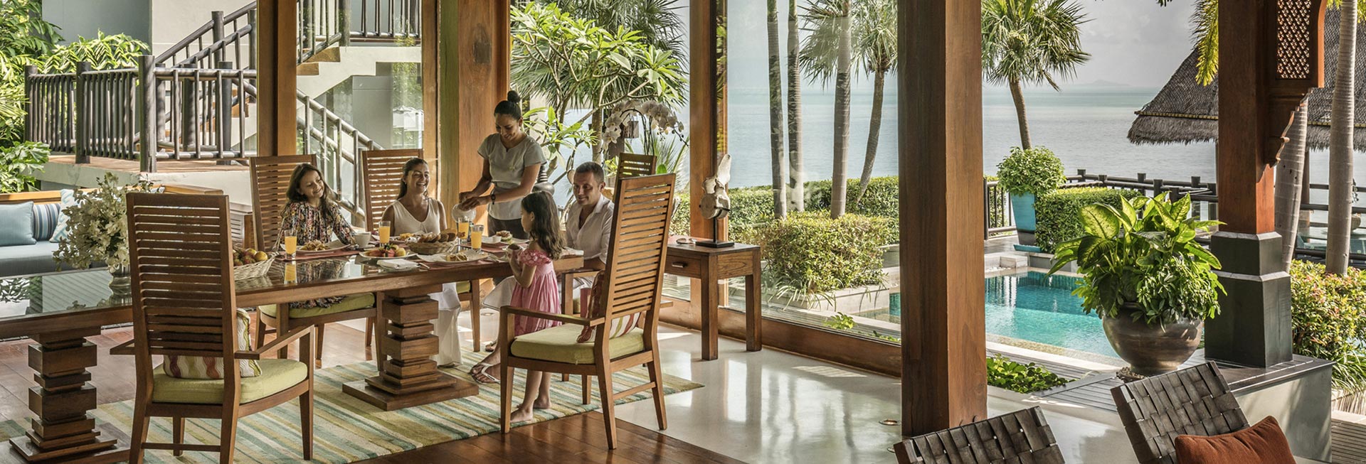 Private in-villa dining service overlooking the sea in Koh Samui
