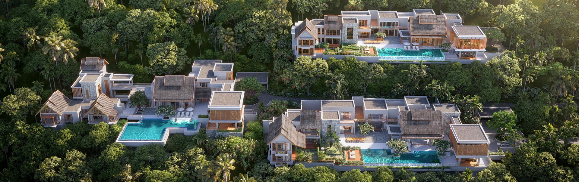 Bird’s eye view of The Estates Samui limited collection luxury villas in Koh Samui