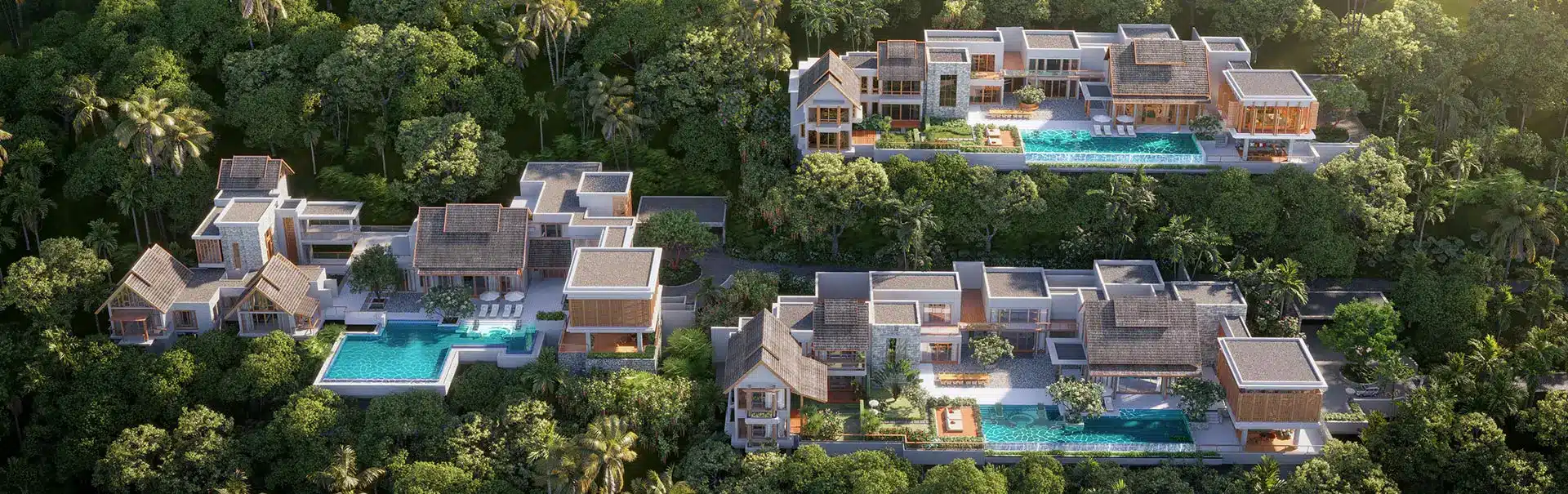 Bird’s eye view of The Estates Samui limited collection luxury villas in Koh Samui